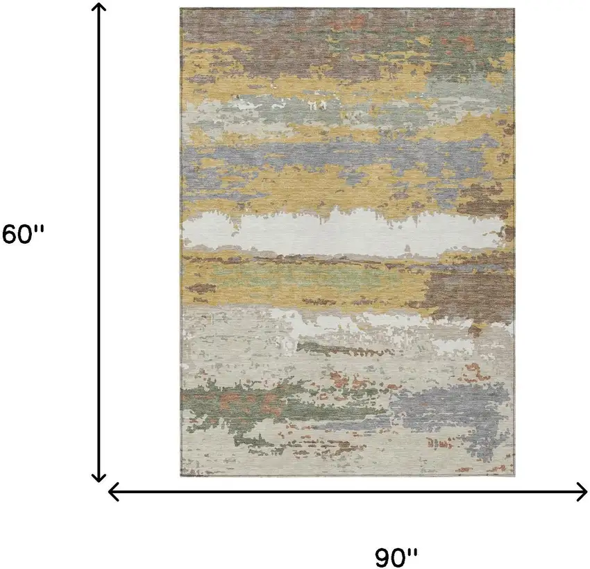 Gold And Ivory Abstract Washable Indoor Outdoor Area Rug Photo 6