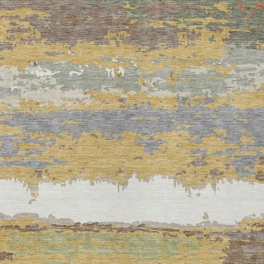 Gold And Ivory Abstract Washable Indoor Outdoor Area Rug Photo 2
