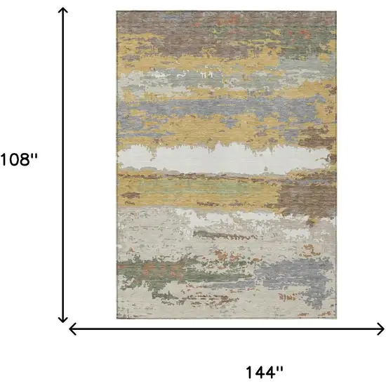 Gold And Ivory Abstract Washable Indoor Outdoor Area Rug Photo 6