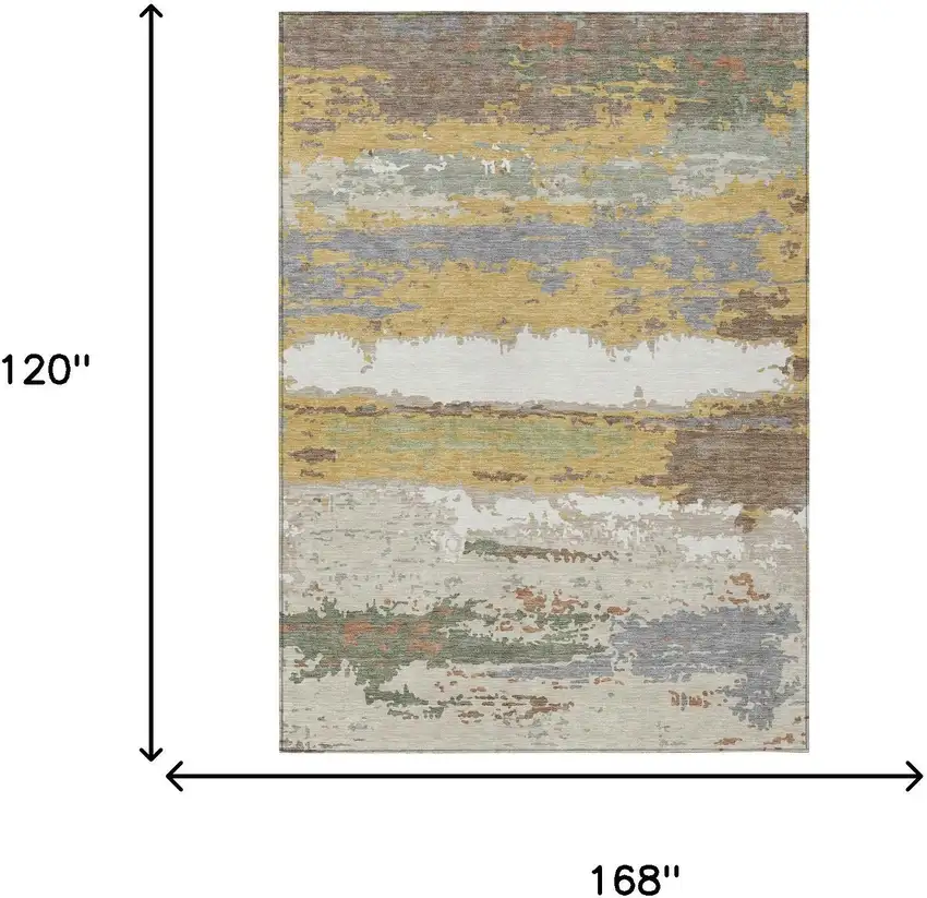 Gold And Ivory Abstract Washable Indoor Outdoor Area Rug Photo 6