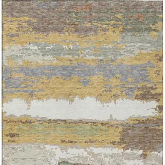 Gold And Ivory Abstract Washable Indoor Outdoor Area Rug Photo 3