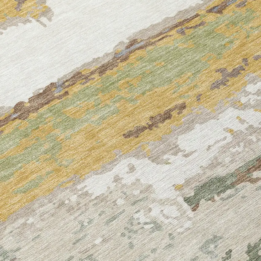 Gold And Ivory Abstract Washable Indoor Outdoor Area Rug Photo 5
