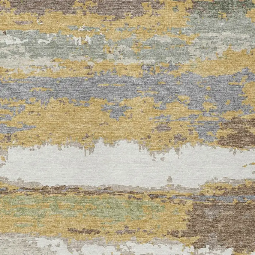 Gold And Ivory Abstract Washable Indoor Outdoor Area Rug Photo 2
