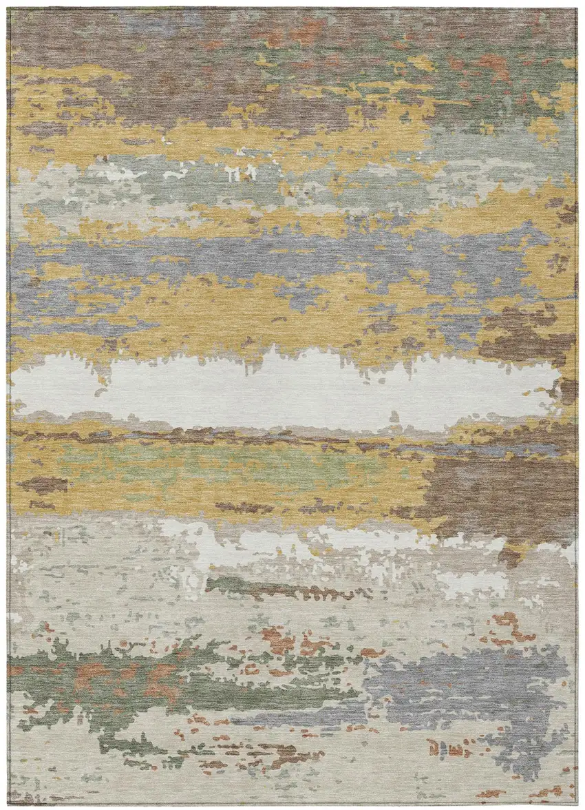 Gold And Ivory Abstract Washable Indoor Outdoor Area Rug Photo 1