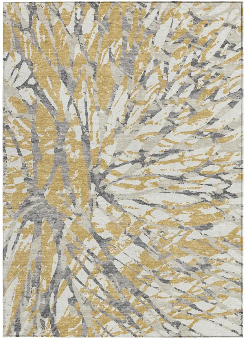 Gold And Ivory Abstract Washable Indoor Outdoor Area Rug Photo 3