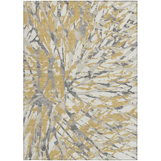 Gold And Ivory Abstract Washable Indoor Outdoor Area Rug Photo 3