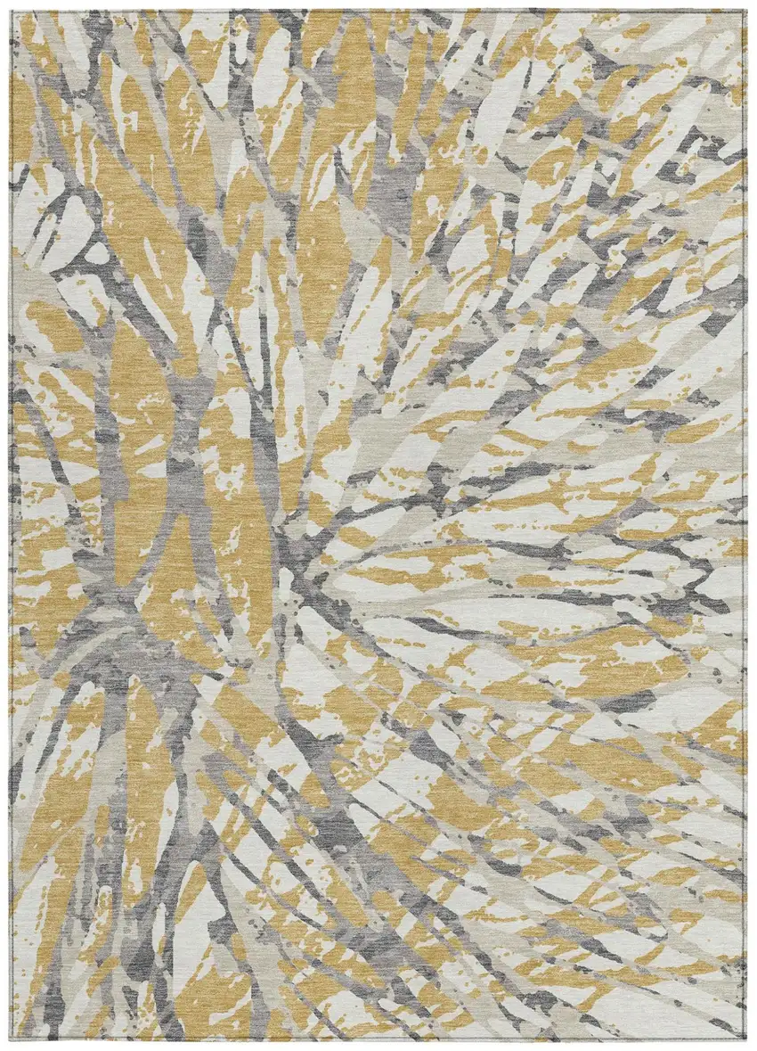 Gold And Ivory Abstract Washable Indoor Outdoor Area Rug Photo 4