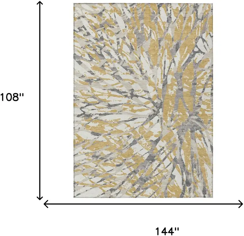 Gold And Ivory Abstract Washable Indoor Outdoor Area Rug Photo 9