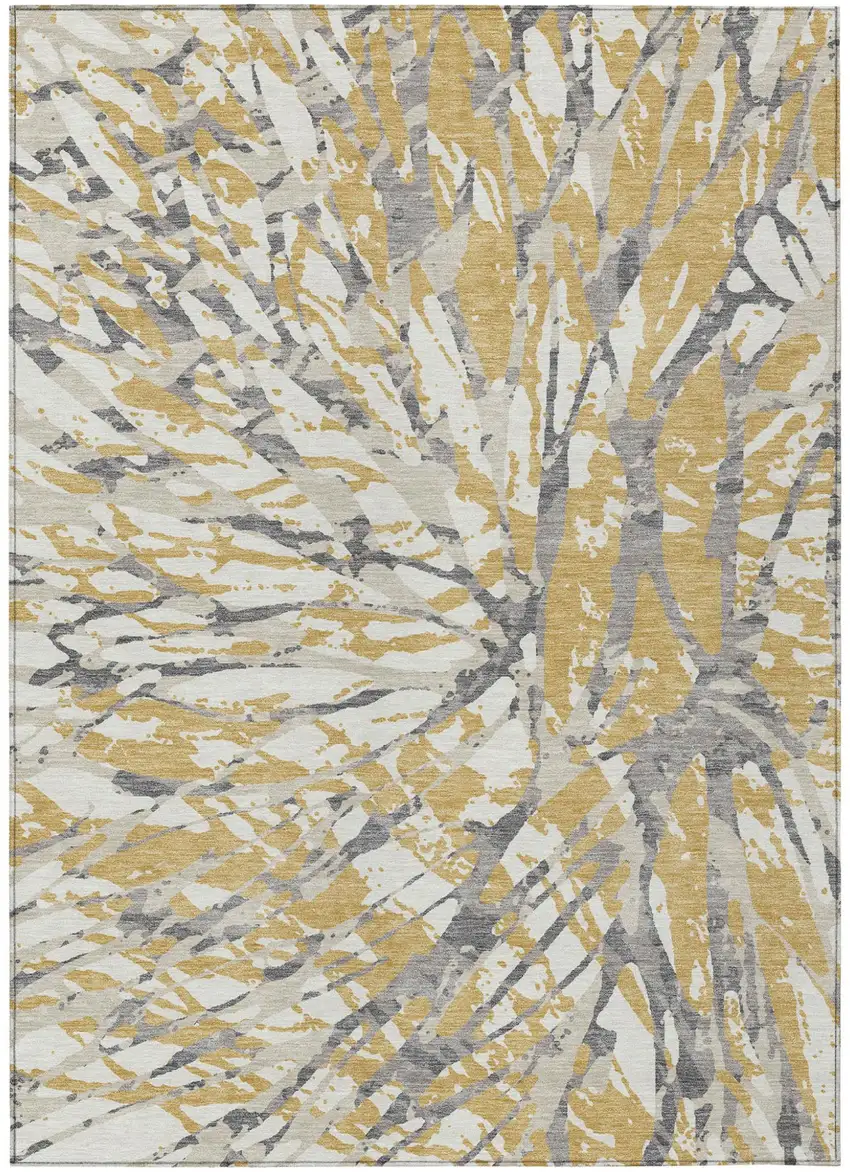 Gold And Ivory Abstract Washable Indoor Outdoor Area Rug Photo 2