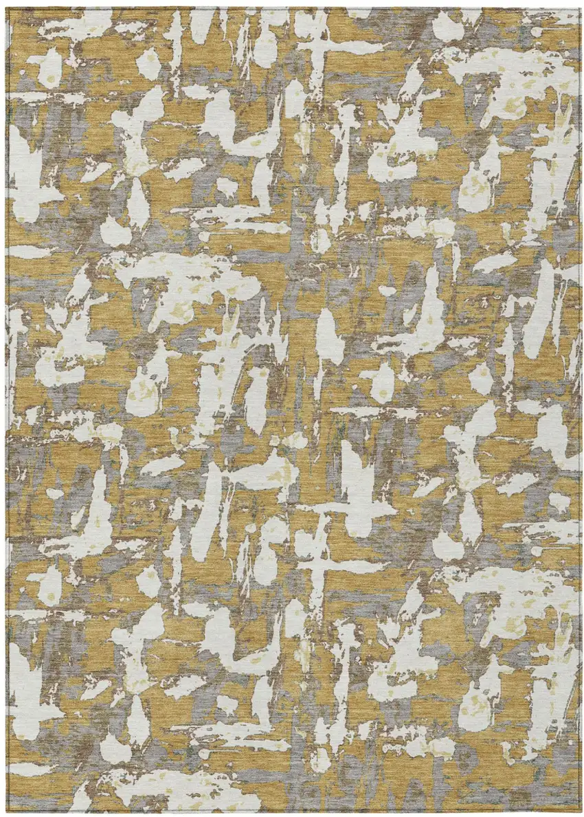 Gold And Ivory Abstract Washable Indoor Outdoor Area Rug Photo 2