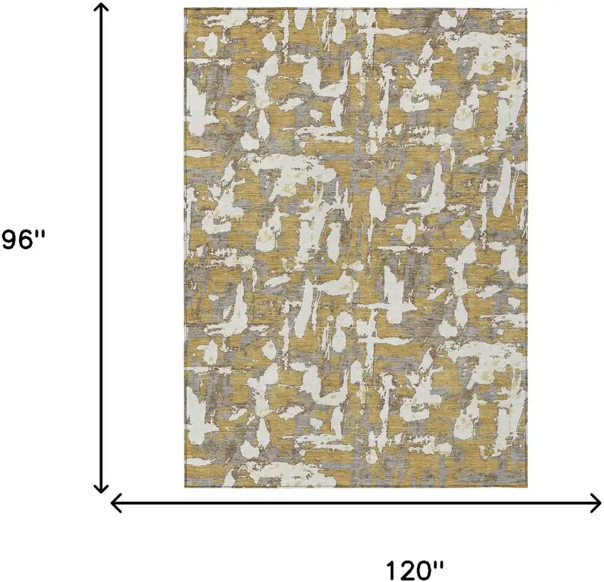 Gold And Ivory Abstract Washable Indoor Outdoor Area Rug Photo 9
