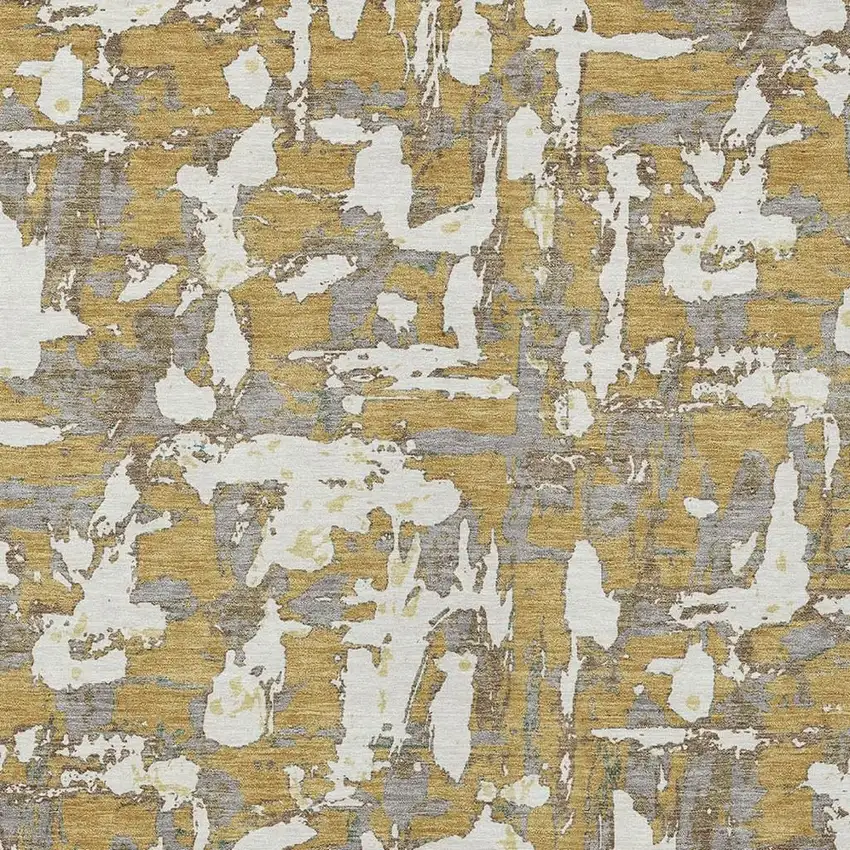 Gold And Ivory Abstract Washable Indoor Outdoor Area Rug Photo 5