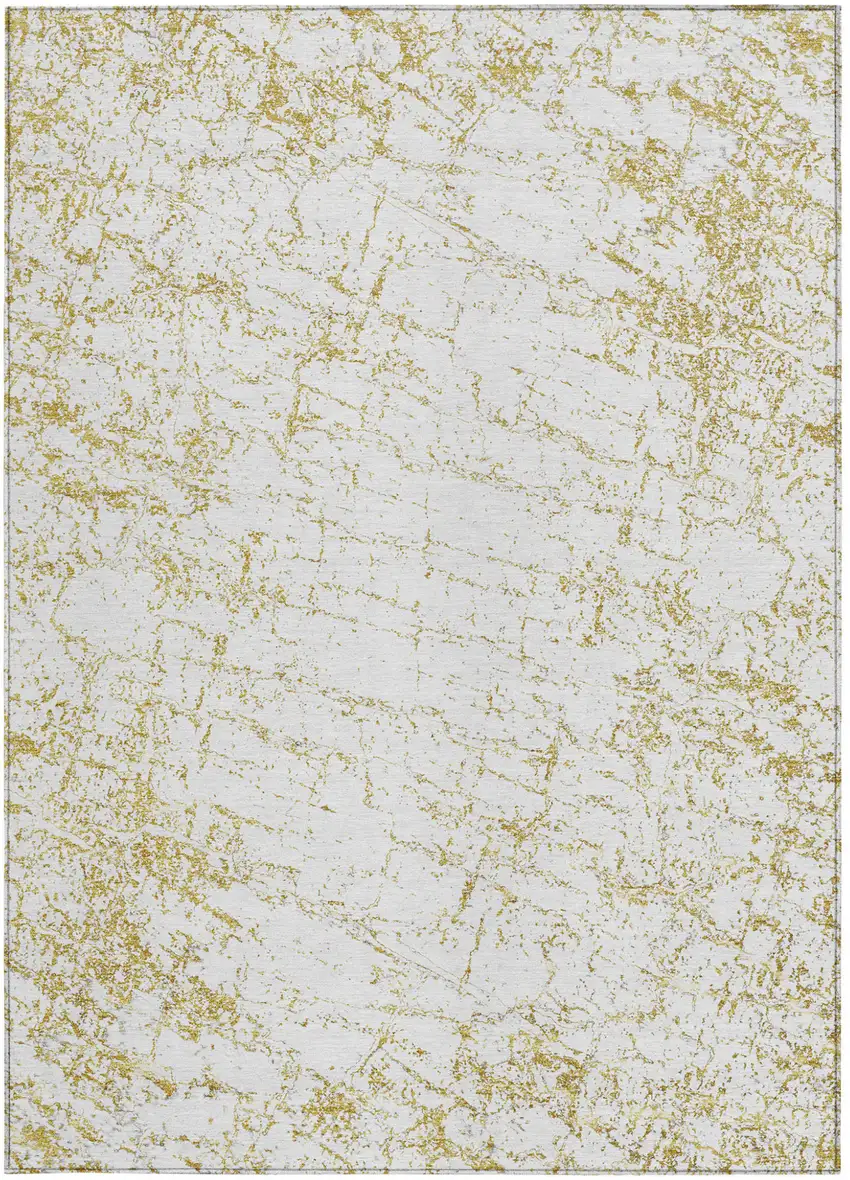 Gold And Ivory Abstract Washable Indoor Outdoor Area Rug Photo 6