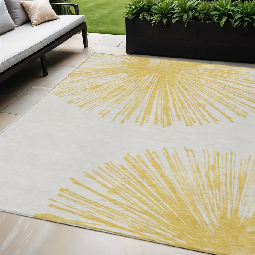 Gold And Ivory Abstract Washable Indoor Outdoor Area Rug Photo 1
