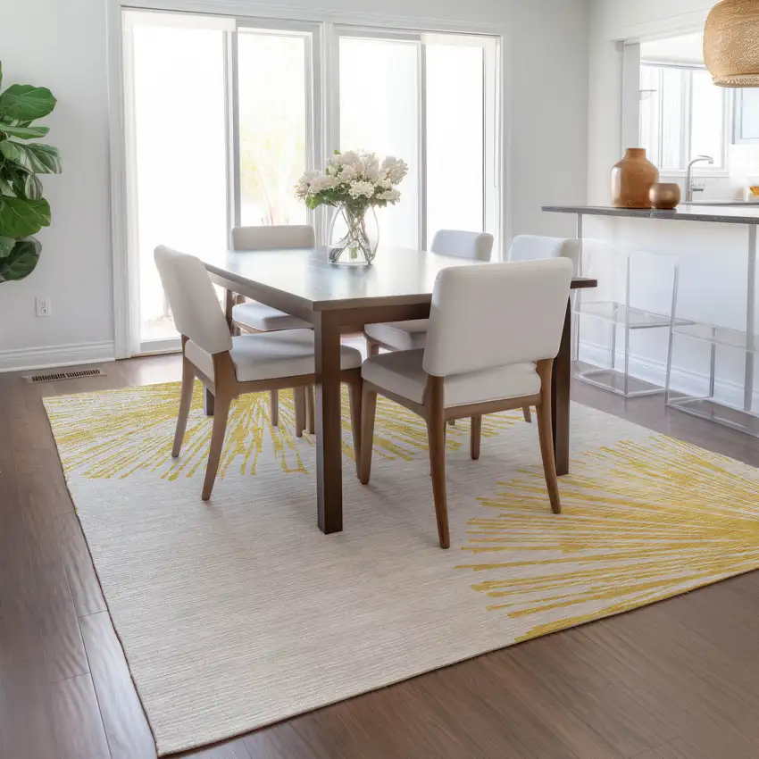 Gold And Ivory Abstract Washable Indoor Outdoor Area Rug Photo 8