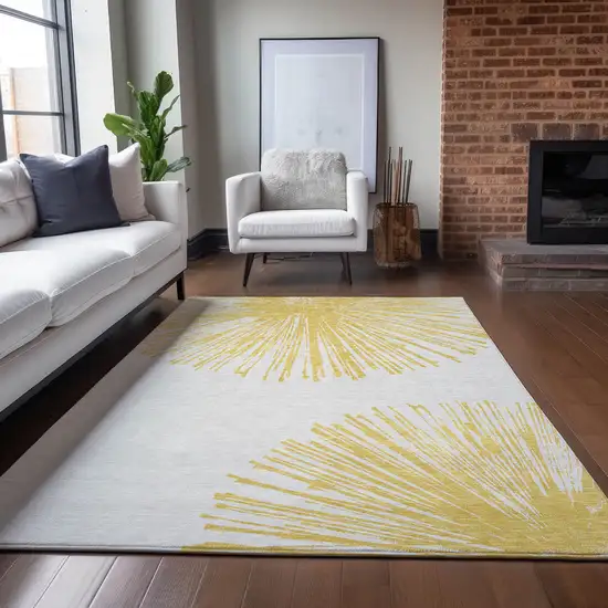 Gold And Ivory Abstract Washable Indoor Outdoor Area Rug Photo 7