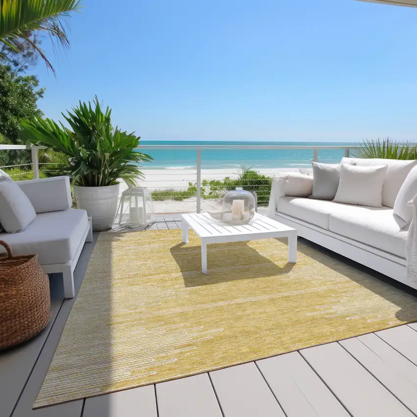 Gold And Ivory Abstract Washable Indoor Outdoor Area Rug Photo 8