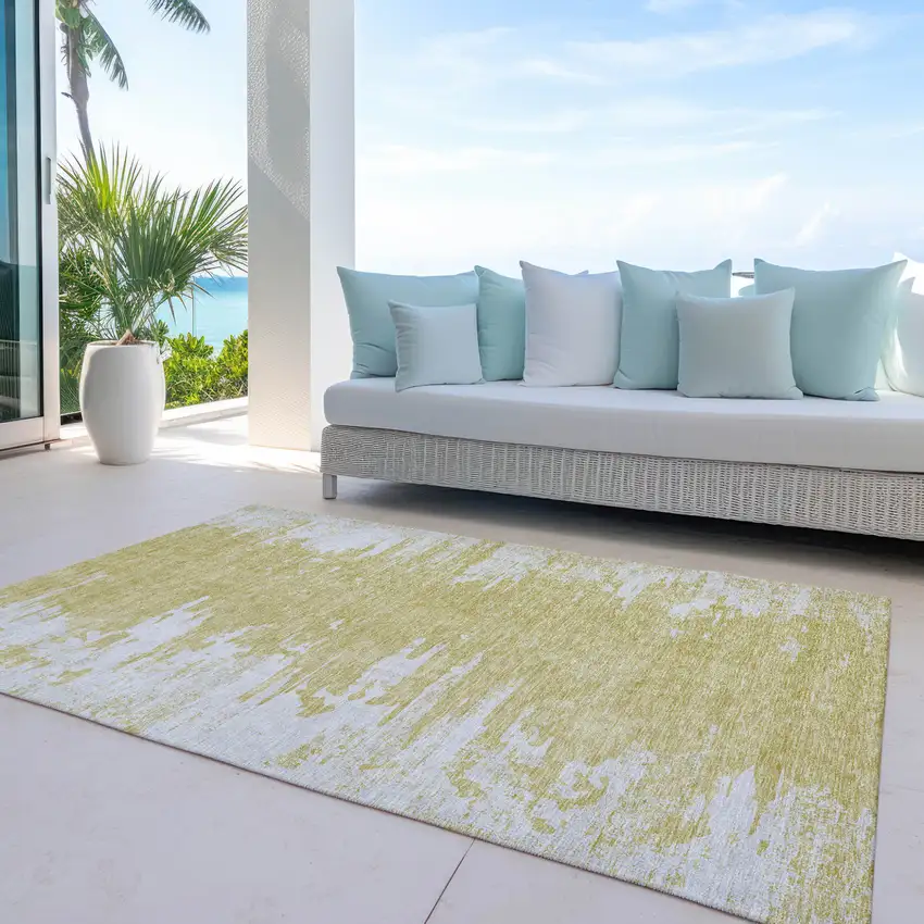 Gold And Ivory Abstract Washable Indoor Outdoor Area Rug Photo 9