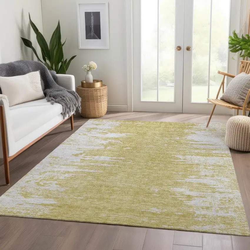 Gold And Ivory Abstract Washable Indoor Outdoor Area Rug Photo 7