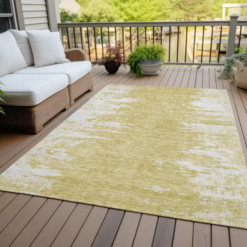 Gold And Ivory Abstract Washable Indoor Outdoor Area Rug Photo 6