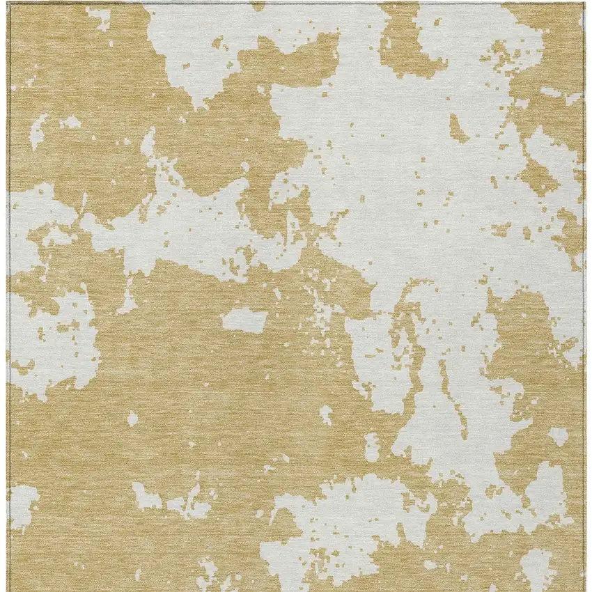 Gold And Ivory Abstract Washable Indoor Outdoor Area Rug Photo 7