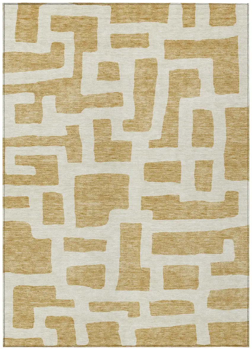 Gold And Ivory Abstract Washable Indoor Outdoor Area Rug Photo 2