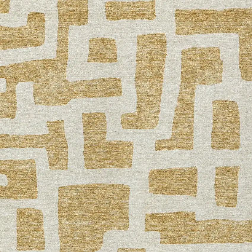 Gold And Ivory Abstract Washable Indoor Outdoor Area Rug Photo 5