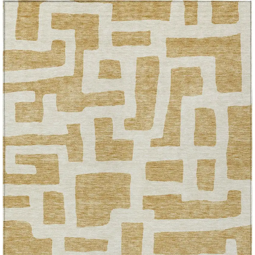 Gold And Ivory Abstract Washable Indoor Outdoor Area Rug Photo 6