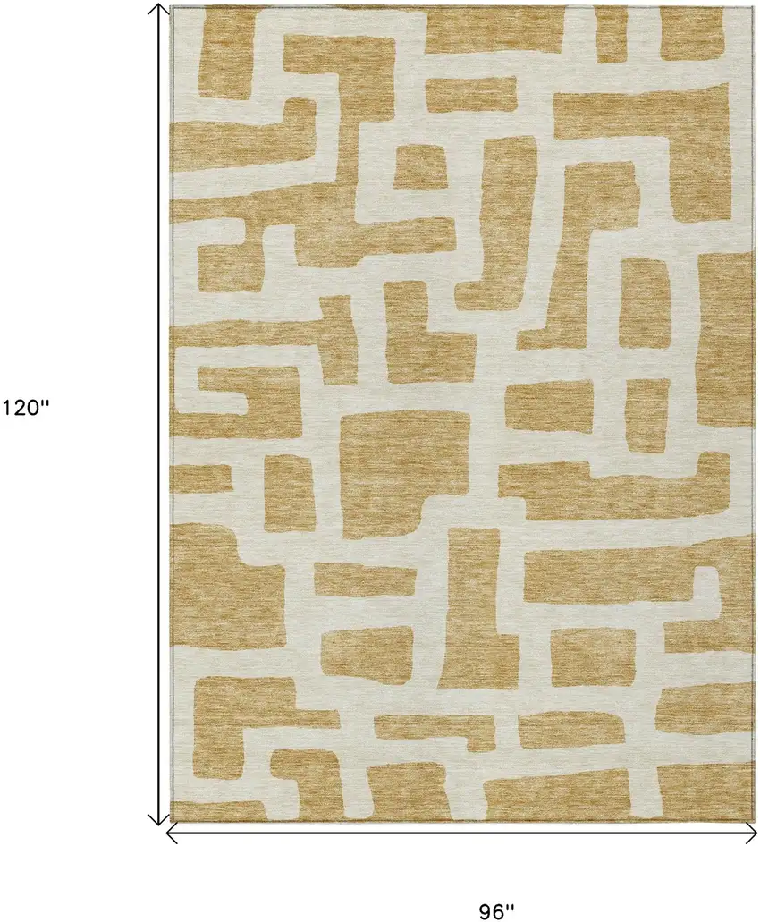Gold And Ivory Abstract Washable Indoor Outdoor Area Rug Photo 3