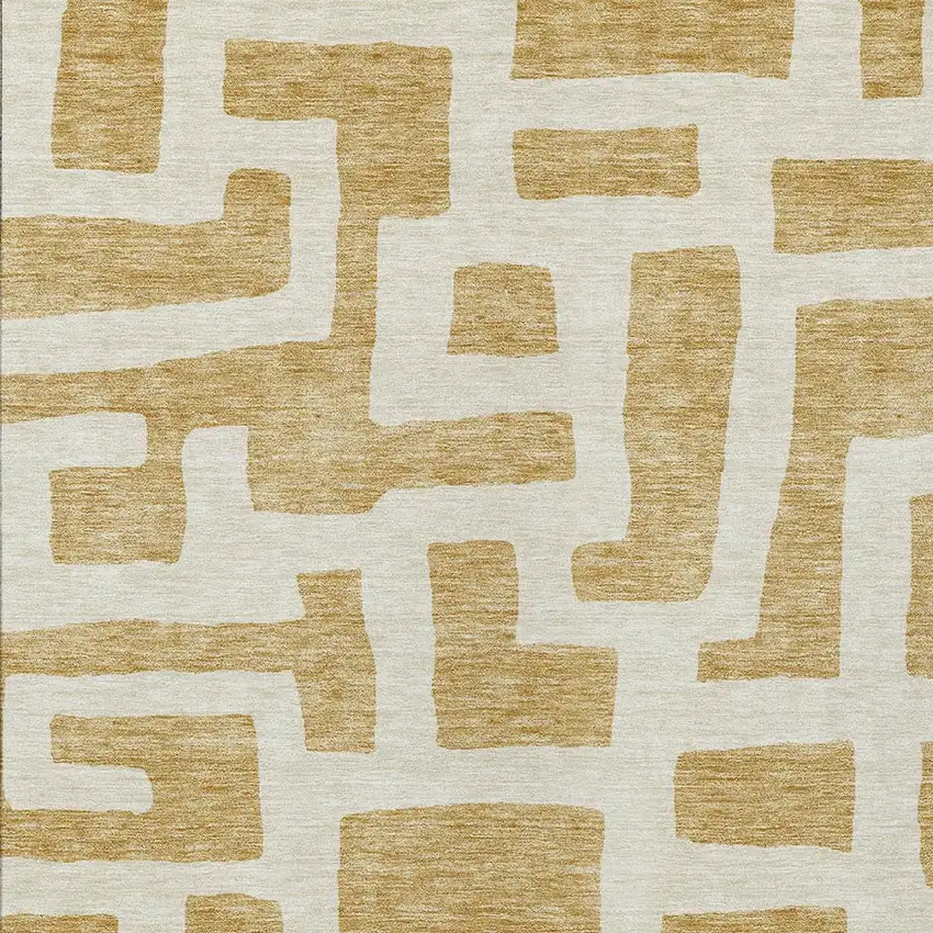 Gold And Ivory Abstract Washable Indoor Outdoor Area Rug Photo 6