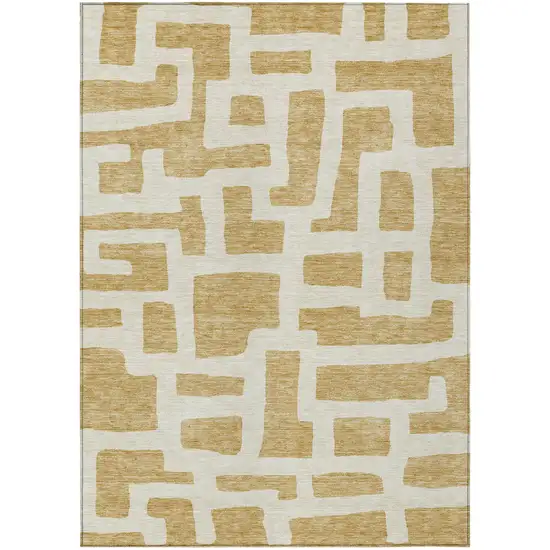 Gold And Ivory Abstract Washable Indoor Outdoor Area Rug Photo 2