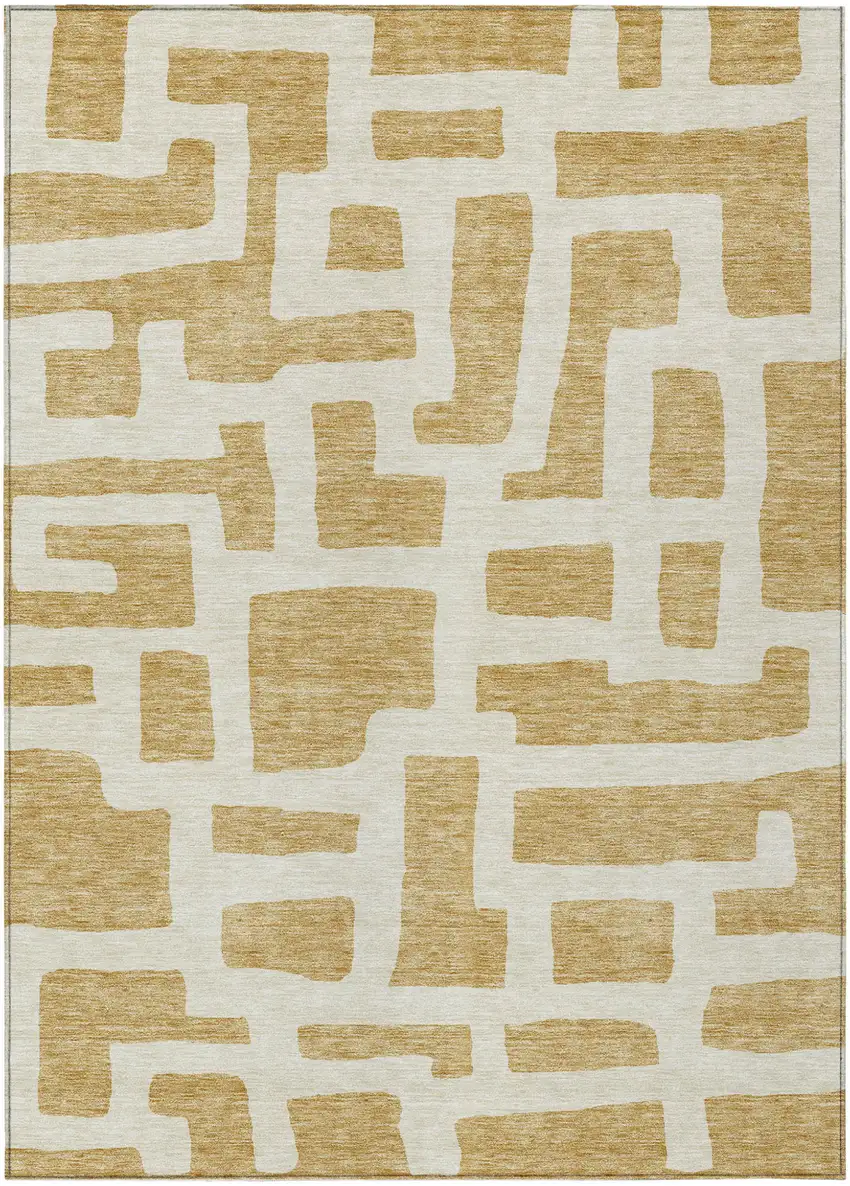 Gold And Ivory Abstract Washable Indoor Outdoor Area Rug Photo 2