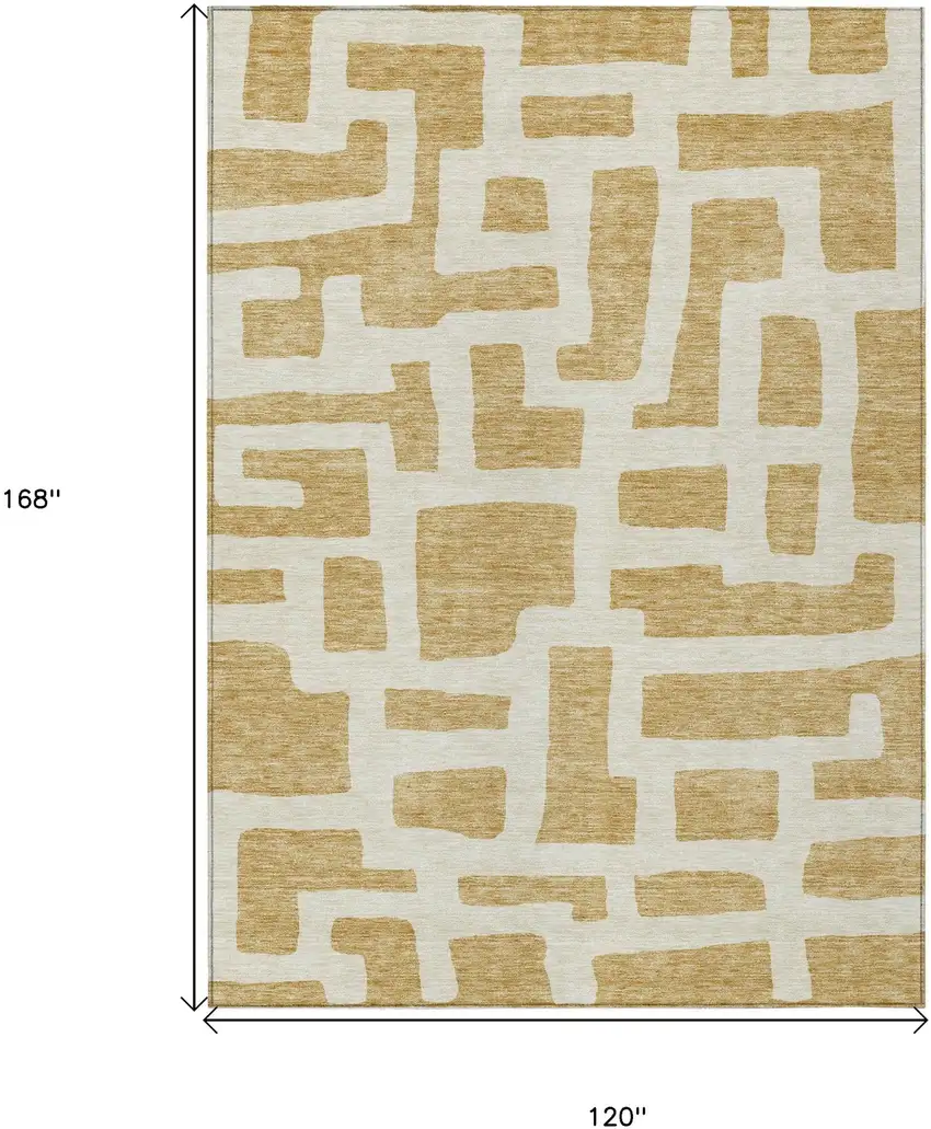 Gold And Ivory Abstract Washable Indoor Outdoor Area Rug Photo 3