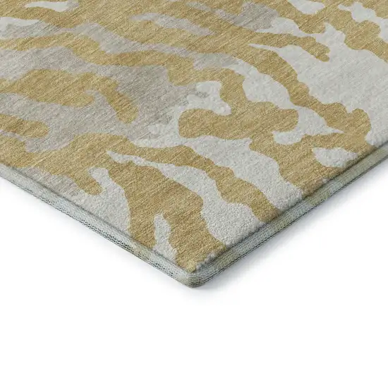 Gold And Ivory Animal Print Washable Area Rug With UV Protection Photo 8