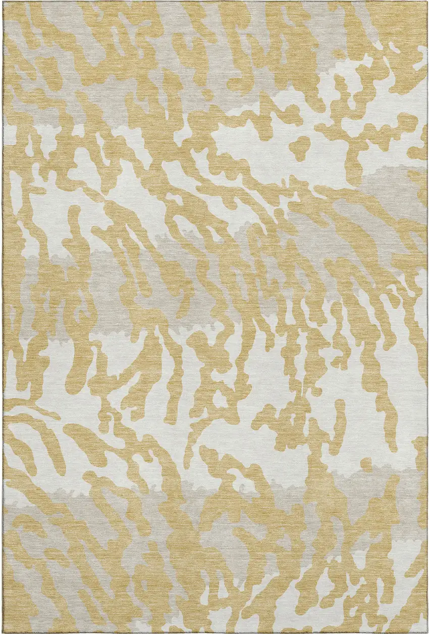 Gold And Ivory Animal Print Washable Area Rug With UV Protection Photo 1