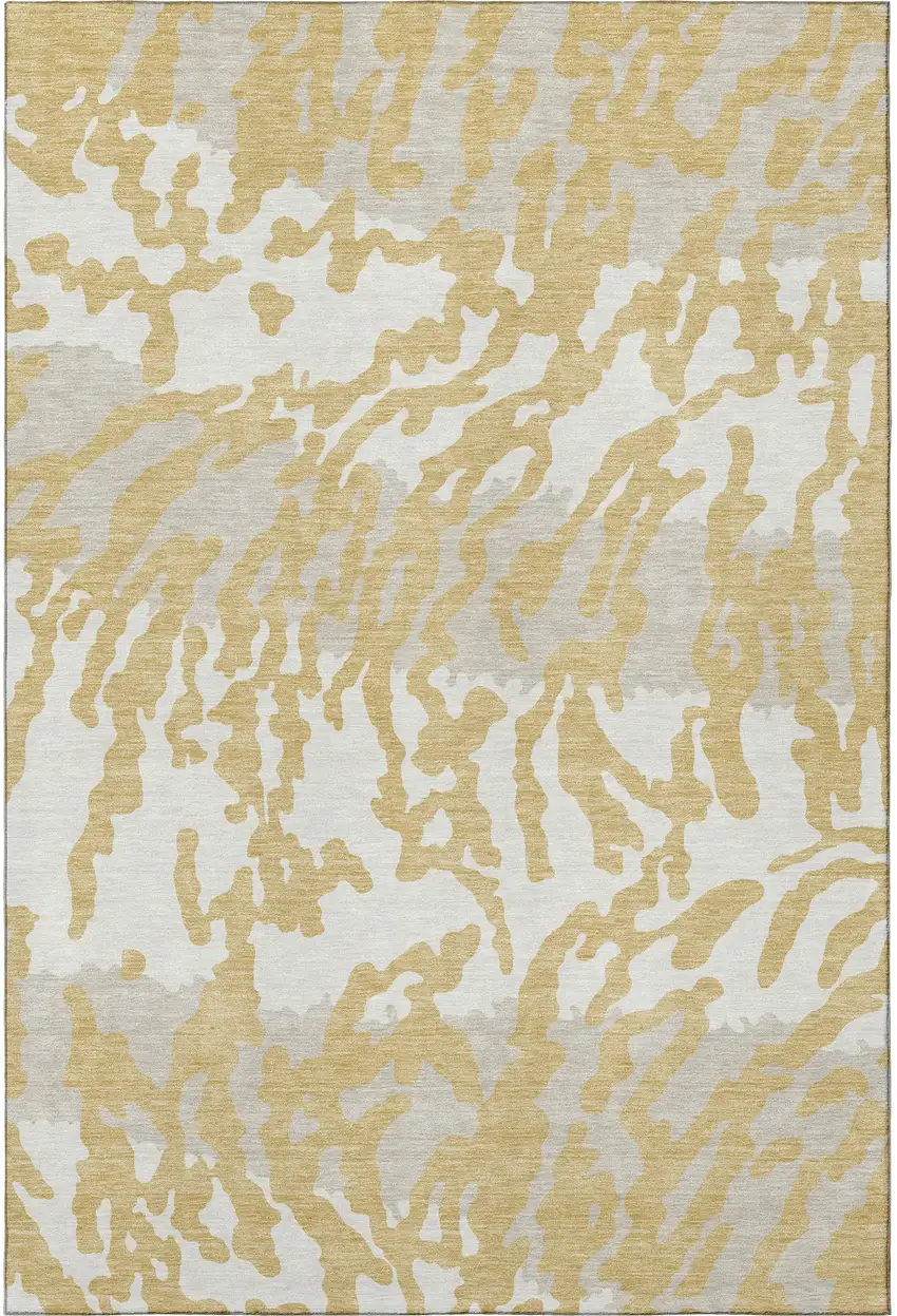 Gold And Ivory Animal Print Washable Area Rug With UV Protection Photo 3