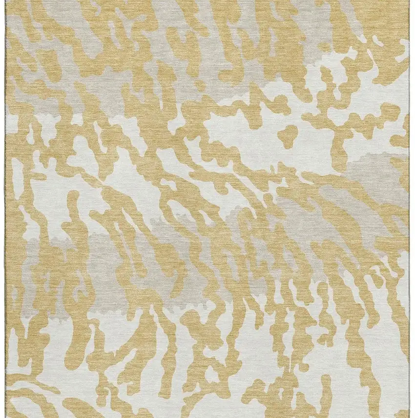 Gold And Ivory Animal Print Washable Area Rug With UV Protection Photo 4
