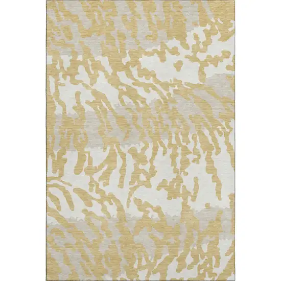 Gold And Ivory Animal Print Washable Area Rug With UV Protection Photo 1