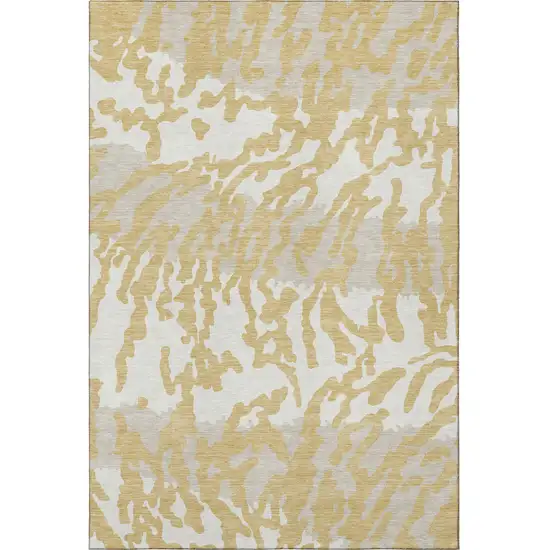 Gold And Ivory Animal Print Washable Area Rug With UV Protection Photo 4