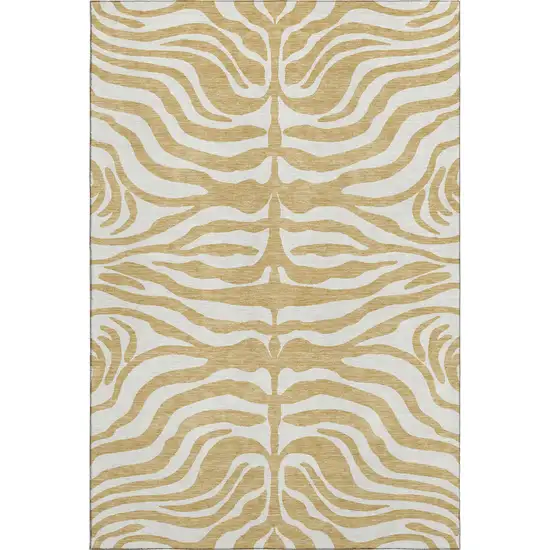 Gold And Ivory Animal Print Washable Area Rug With UV Protection Photo 5