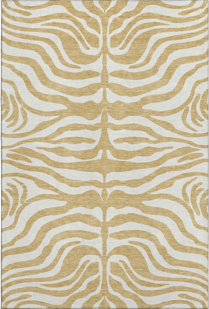 Gold And Ivory Animal Print Washable Area Rug With UV Protection Photo 5