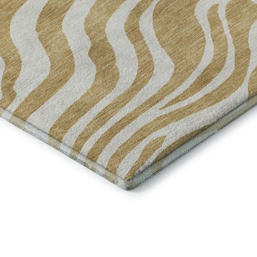Gold And Ivory Animal Print Washable Area Rug With UV Protection Photo 6