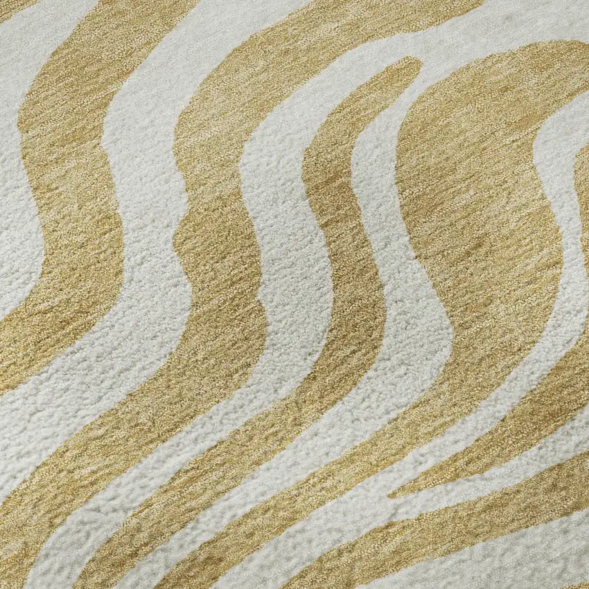 Gold And Ivory Animal Print Washable Area Rug With UV Protection Photo 1