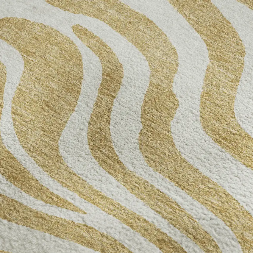 Gold And Ivory Animal Print Washable Area Rug With UV Protection Photo 2