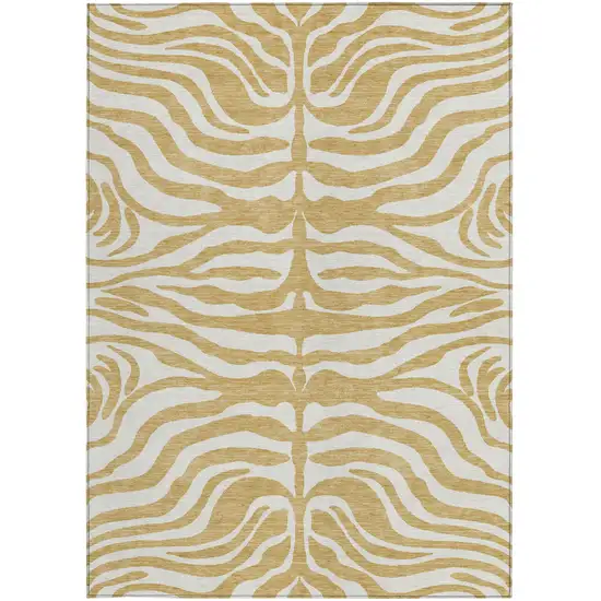 Gold And Ivory Animal Print Washable Indoor Outdoor Area Rug Photo 6