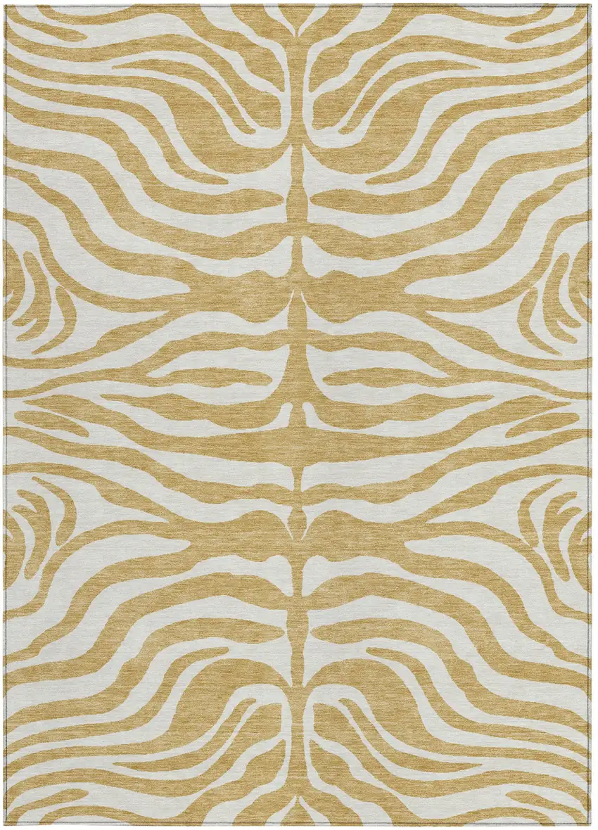 Gold And Ivory Animal Print Washable Indoor Outdoor Area Rug Photo 6