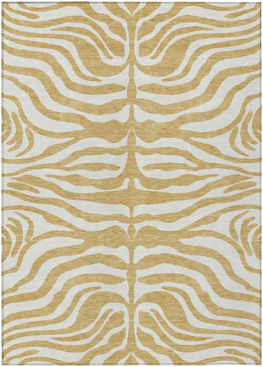 Gold And Ivory Animal Print Washable Indoor Outdoor Area Rug Photo 2