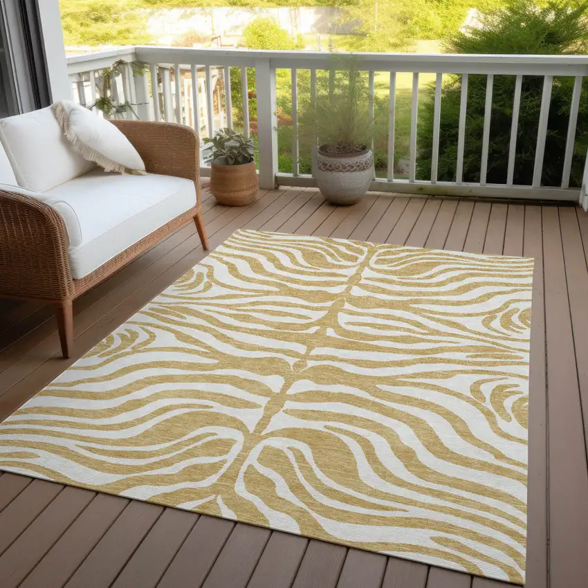 Gold And Ivory Animal Print Washable Indoor Outdoor Area Rug Photo 7