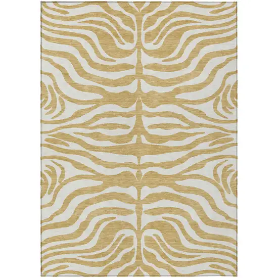 Gold And Ivory Animal Print Washable Indoor Outdoor Area Rug Photo 2