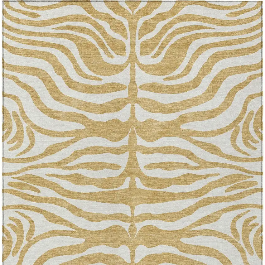 Gold And Ivory Animal Print Washable Indoor Outdoor Area Rug Photo 6